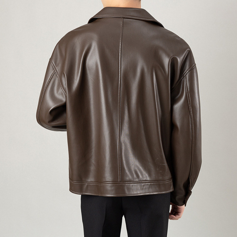 Ανδρικά δερμάτινα μπουφάν PU Φθινοπωρινά μακρυμάνικα ρούχα Moto Bomber παλτό Κορεατικής μόδας Y2k Outwear Όμορφο μινιμαλιστικό casual chic