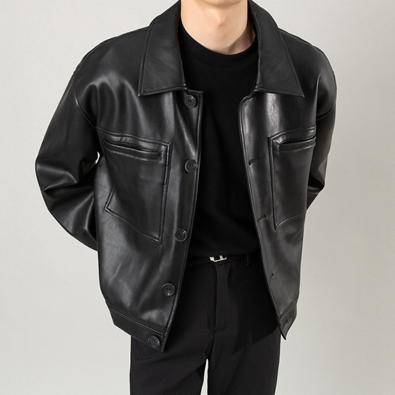 Ανδρικά δερμάτινα μπουφάν PU Φθινοπωρινά μακρυμάνικα ρούχα Moto Bomber παλτό Κορεατικής μόδας Y2k Outwear Όμορφο μινιμαλιστικό casual chic