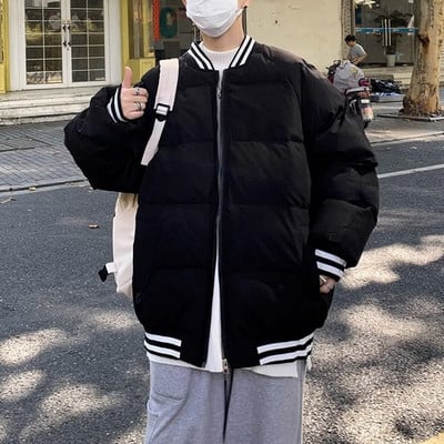 Ziemas plus samta biezākas parkas vīriešiem termiski brīvi, stilīgi, svītraini ins modes auksti apģērbi, viss atbilst vintage Slouchy Harajuku jauns