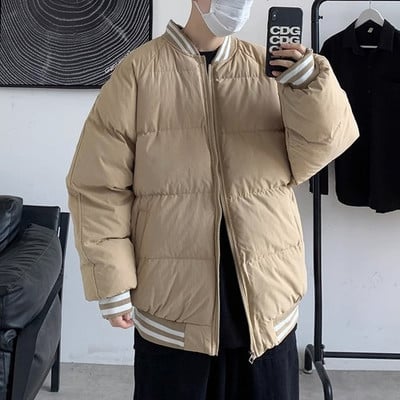 Ziemas plus samta biezākas parkas vīriešiem termiski brīvi, stilīgi, svītraini ins modes auksti apģērbi, viss atbilst vintage Slouchy Harajuku jauns