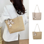 Naiste õlgedest kootud kandekott Lihtne vabaajakott, suure mahutavusega õlakott Naiste vabaaja käekott, tüdrukute moodne kaenlaaluse kott