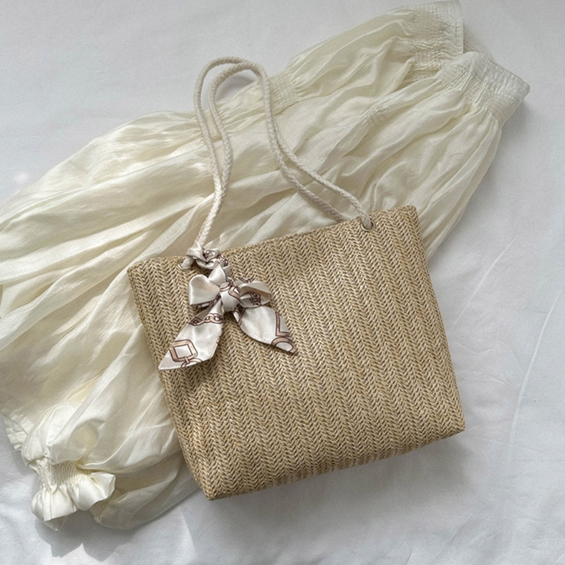 Naiste õlgedest kootud kandekott Lihtne vabaajakott, suure mahutavusega õlakott Naiste vabaaja käekott, tüdrukute moodne kaenlaaluse kott