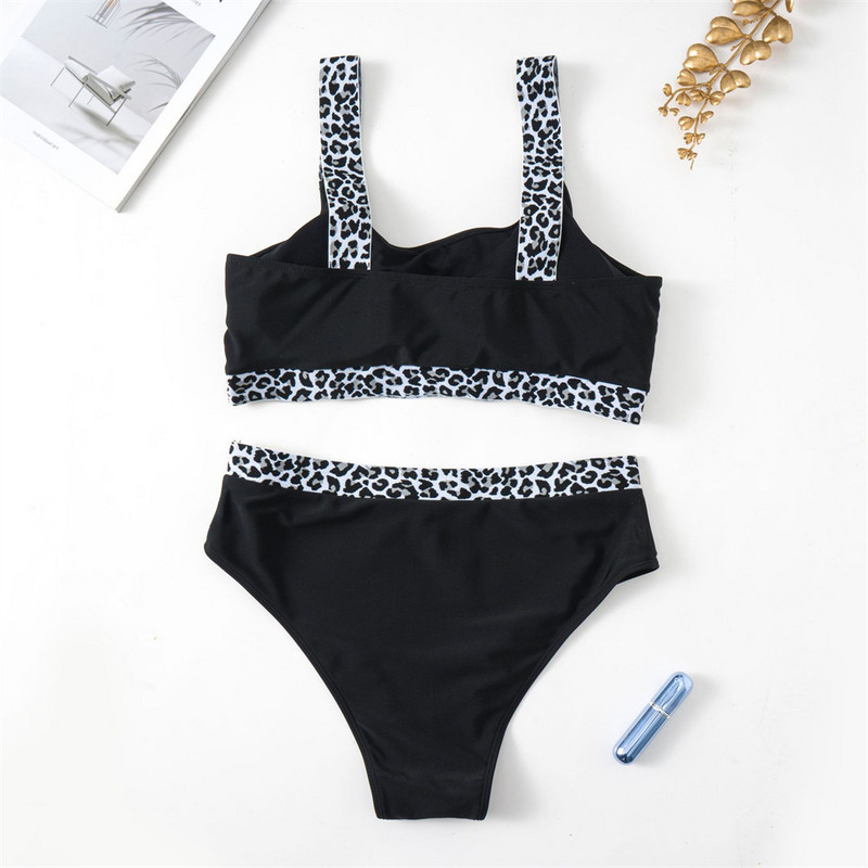 Para Praia Set Bikini Patchwork Leopard 2023 Costum De Baie Bandeau Dimensiune Mari Costum De Bait Cu Talie Inalta Femei Biquini Marime Mari