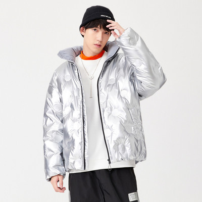 Jachetă Semir Puf Bărbați Brand Fashion Iarna Argintiu Lucios Scurt Manta Moale Confortabilă