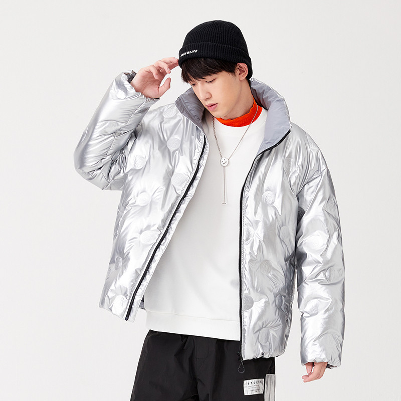 Jachetă Semir Puf Bărbați Brand Fashion Iarna Argintiu Lucios Scurt Manta Moale Confortabilă