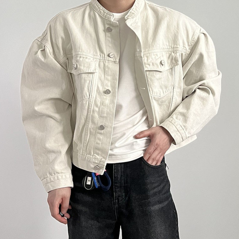 Ανδρικό τζιν τζιν μπουφάν IEFB New Fashion High Street Ανδρικό γιακά Τοπ μονόχρωμο κοντό παλτό 2023 Φθινοπωρινά Ανδρικά Ενδύματα Tide 9C644