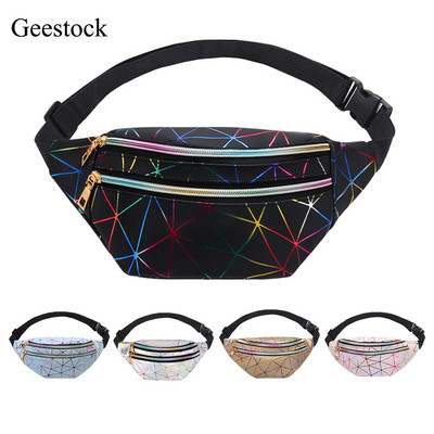Geestock holografikus deréktáskák nőknek Banán női Fanny Pack csípőövtáska Geometrikus divatos deréktáskák mellkastáskák