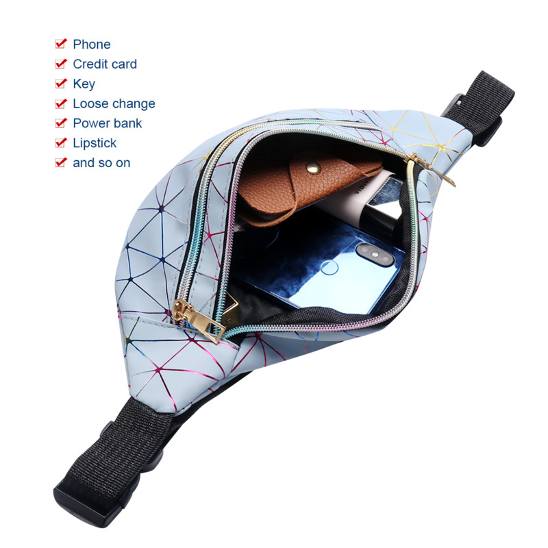 Geestock ολογραφικές τσάντες μέσης για γυναίκες μπανάνα Γυναικεία Fanny Pack Τσάντα ζώνης ισχίου γεωμετρική μόδα Πακέτα μέσης Τσάντες στήθους