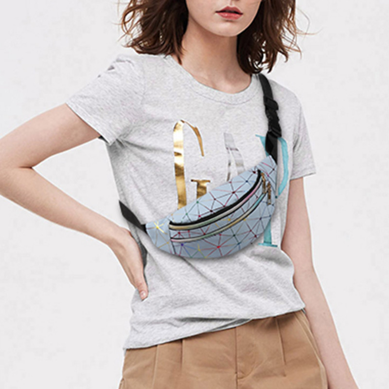 Geestock ολογραφικές τσάντες μέσης για γυναίκες μπανάνα Γυναικεία Fanny Pack Τσάντα ζώνης ισχίου γεωμετρική μόδα Πακέτα μέσης Τσάντες στήθους