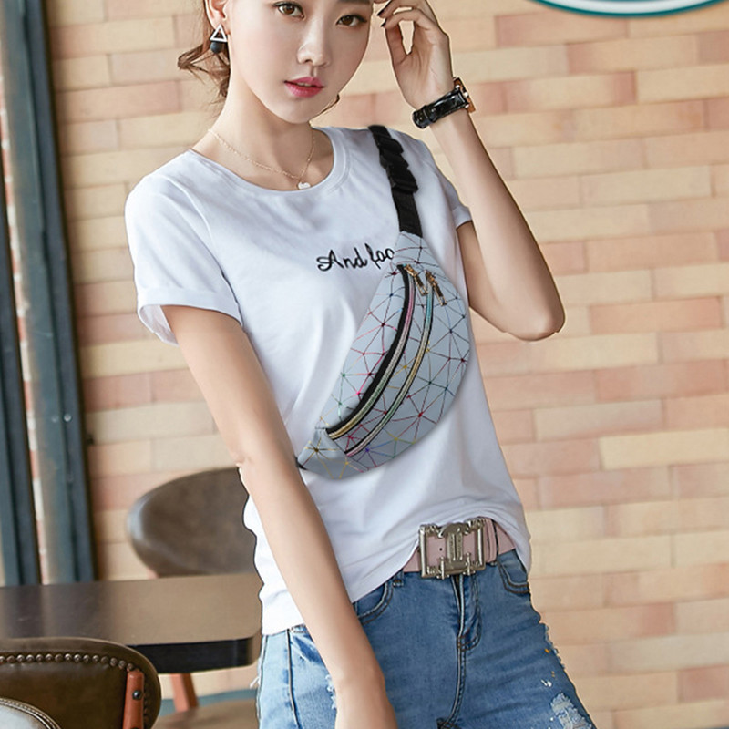 Geestock ολογραφικές τσάντες μέσης για γυναίκες μπανάνα Γυναικεία Fanny Pack Τσάντα ζώνης ισχίου γεωμετρική μόδα Πακέτα μέσης Τσάντες στήθους