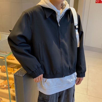 Jesenná krátka bunda 2022 pre mužov, módna zelená a čierna, ležérna bunda pre mužov, streetwear, kórejské voľné bomber bundy, pánske vrchné oblečenie, veľkosť M-XL