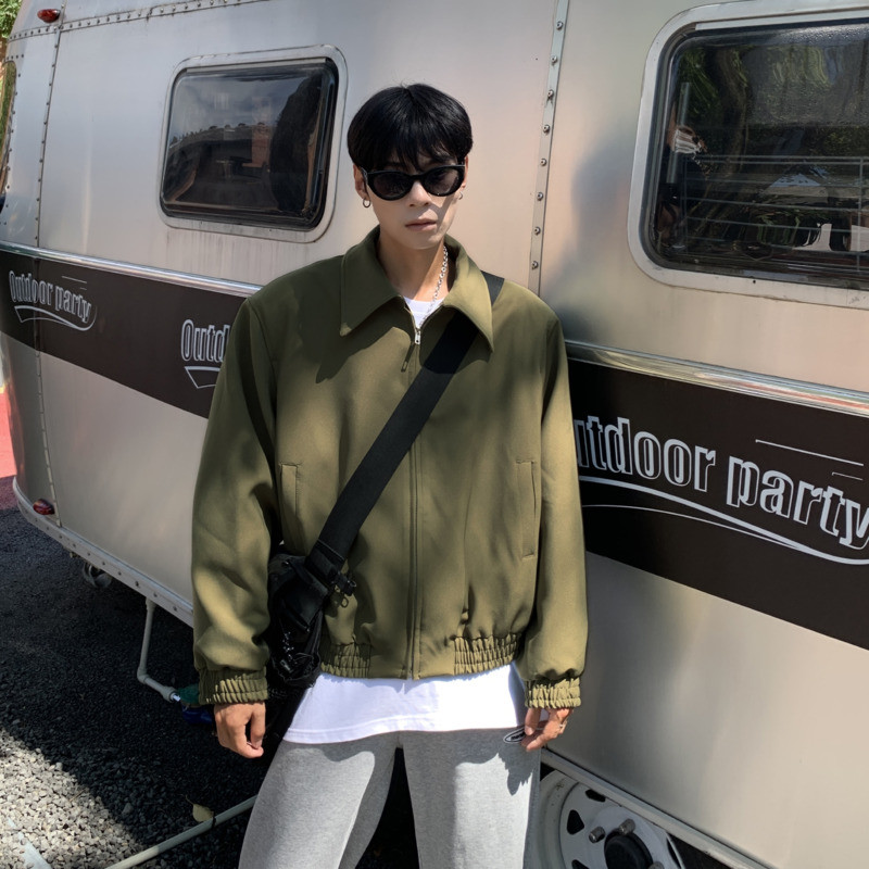 Jesenná krátka bunda 2022 pre mužov, módna zelená a čierna, ležérna bunda pre mužov, streetwear, kórejské voľné bomber bundy, pánske vrchné oblečenie, veľkosť M-XL