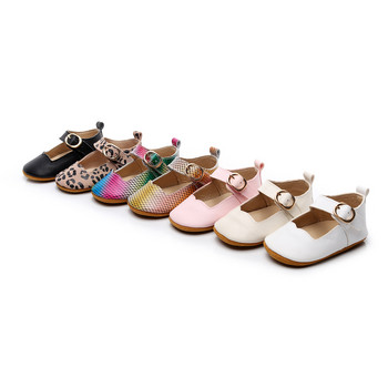 Пролетни нови дизайни Бебешки мокасини от естествена кожа Обувки за момичета Leopard Mary Jane Flats Princess Shallow Toddler First Walkers