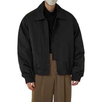 Ανδρικό μπουφάν με φερμουάρ Κλείσιμο Προσωπικότητας Μακριά μανίκια Casual κοντά καθημερινά ρούχα από πολυεστέρα μασίφ γιακά με πέτο Ανδρικό παλτό για εξωτερικούς χώρους