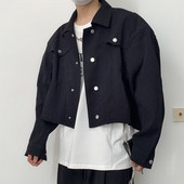 Μοντέρνο, μοντέρνο casual κοντό μπουφάν για άντρες Vintage πανωφόρι με πέτο Κορεάτικα παλτό ανδρικά μακρυμάνικα streetwear