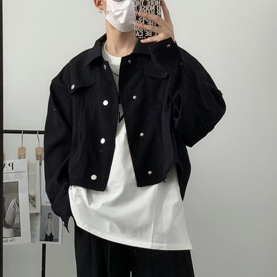 Μοντέρνο, μοντέρνο casual κοντό μπουφάν για άντρες Vintage πανωφόρι με πέτο Κορεάτικα παλτό ανδρικά μακρυμάνικα streetwear