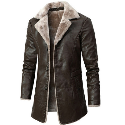 Jachete lungi din PU Bărbați Motocicletă Gros Iarnă Toamnă Fleece Mantocă caldă Biker Bărbați Îmbrăcăminte pentru bărbați Casual Windbreaker 3XL Black Coffect