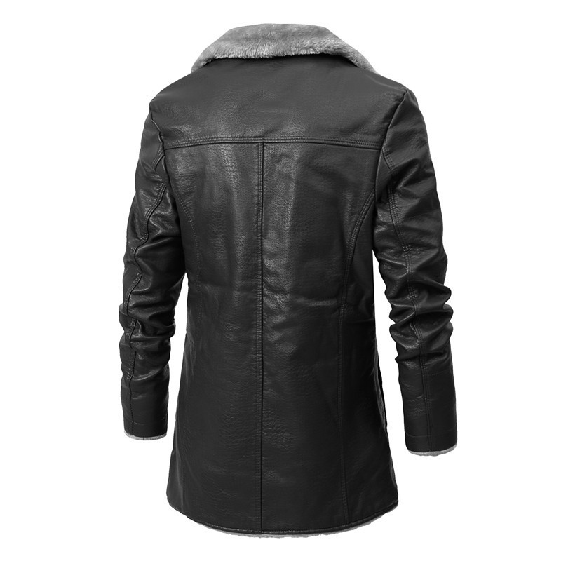 Jachete lungi din PU Bărbați Motocicletă Gros Iarnă Toamnă Fleece Mantocă caldă Biker Bărbați Îmbrăcăminte pentru bărbați Casual Windbreaker 3XL Black Coffect