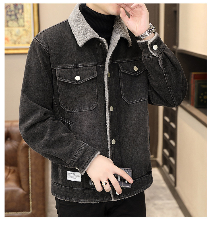 Χειμερινό ανδρικό τζιν μπουφάν Turn-down γιακά Fleece Bomber Ανδρικά εξωτερικά ενδύματα 2023 Casual Thicken Ζεστά τζιν μπουφάν Ανδρικό πανωφόρι
