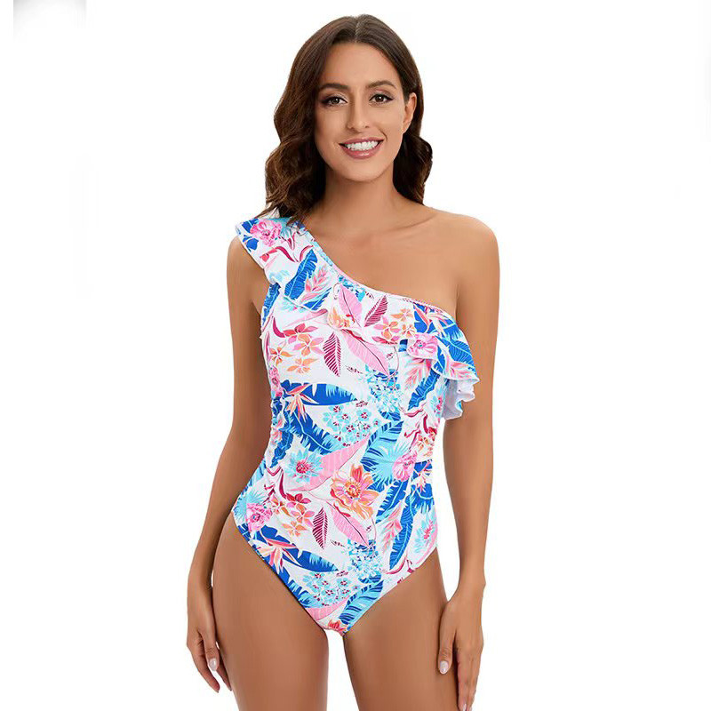 2023 Costume de baie pentru femei Bikini sexy dintr-o bucată Costume de baie cu un umăr cu imprimeu triunghiular Costume de baie braziliene cu push up pentru plajă