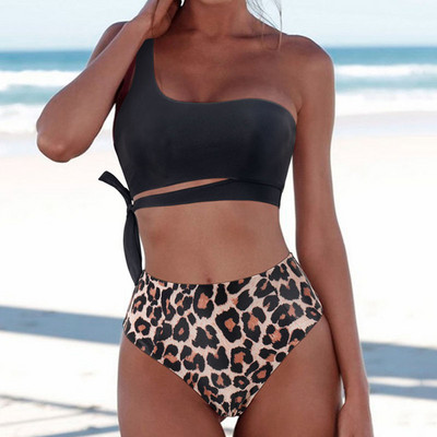 Μαγιό Γυναικεία μπικίνι 2023 Γυναικείο μαγιό Sexy One Shoulder Push Up Μαγιό Leopard ψηλόμεση Mujer Biquini