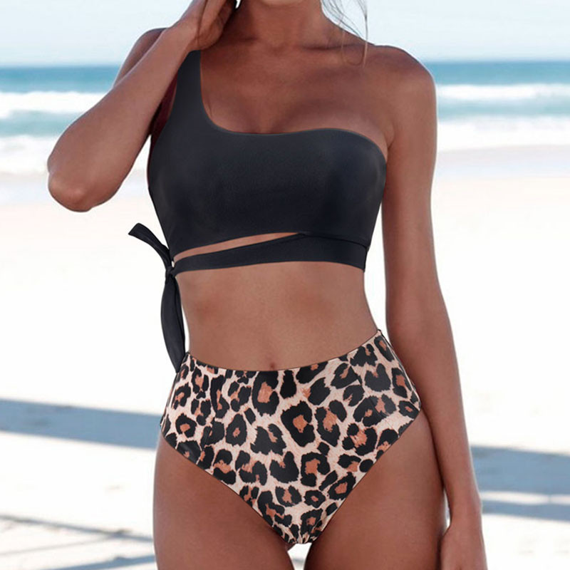 Μαγιό Γυναικεία μπικίνι 2023 Γυναικείο μαγιό Sexy One Shoulder Push Up Μαγιό Leopard ψηλόμεση Mujer Biquini