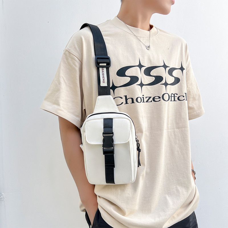 Geantă de umăr sport unisex, de culoare solidă, pentru bărbați, geantă de nailon, pentru cumpărături, pentru femei, pentru piept, cu clapă, pentru vacanță de weekend, pachet de talie pentru călătorie