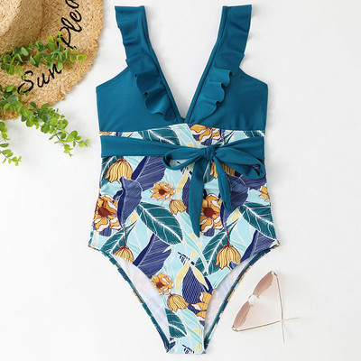 2023 Γυναικεία μαγιό εκτύπωσης Floral Deep V Sexy Push Up Bandage High Cut Μαγιό Γυναικείο μπικίνι Mujer Καλοκαιρινό μαγιό Μπικίνι