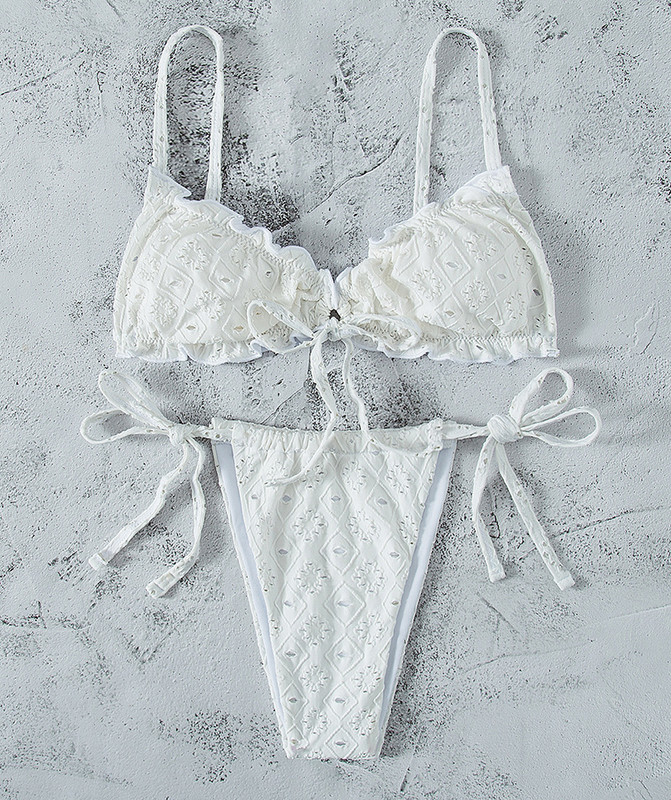 Seksi ženski kupaći kostimi 2023, bijeli dvodijelni bikini set, ženski podstavljeni grudnjak, kupaći kostim, mikro tange, biquini odjeća za plažu s podešavanjem uzica