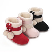 Χειμερινές νεογέννητες μπότες κοριτσιών Χαριτωμένο φιόγκο ζεστό βελούδινο πομ παπούτσια χιονιού Ζεστά παιδικά παπούτσια για περπάτημα για νήπια για πρώτη φορά περπατώντας