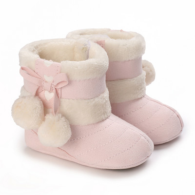 Χειμερινές νεογέννητες μπότες κοριτσιών Χαριτωμένο φιόγκο ζεστό βελούδινο πομ παπούτσια χιονιού Ζεστά παιδικά παπούτσια για περπάτημα για νήπια για πρώτη φορά περπατώντας