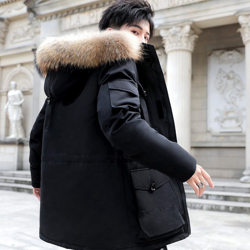 Iarnă - 30 de grade Jachetă bărbați 90% puf de rață alb guler mare de blană Parka caldă îngroșată Manta de zăpadă pentru bărbați Camuflaj