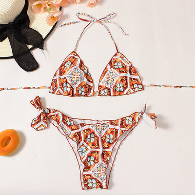 2023 Εκτύπωση Floral Γυναικείο σετ Micro Bikini Mujer Μαγιό Halter Bandage Brazilian μαγιό Γυναικεία Push Up Μαγιό παραλίας