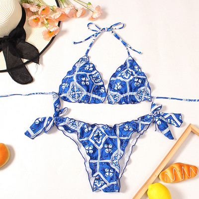 2023 Εκτύπωση Floral Γυναικείο σετ Micro Bikini Mujer Μαγιό Halter Bandage Brazilian μαγιό Γυναικεία Push Up Μαγιό παραλίας