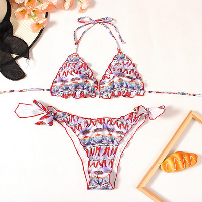 2023 Εκτύπωση Floral Γυναικείο σετ Micro Bikini Mujer Μαγιό Halter Bandage Brazilian μαγιό Γυναικεία Push Up Μαγιό παραλίας