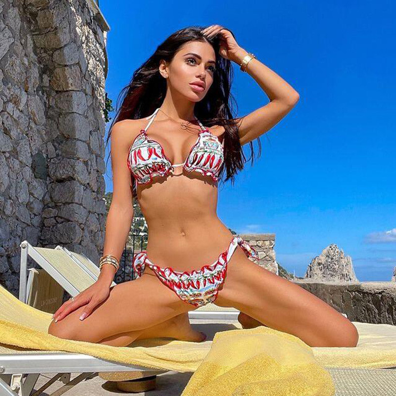 2023 Εκτύπωση Floral Γυναικείο σετ Micro Bikini Mujer Μαγιό Halter Bandage Brazilian μαγιό Γυναικεία Push Up Μαγιό παραλίας