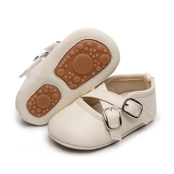 EWODOS Ежедневни PU обувки за малки момичета Модни бебешки меки подметки PU кожени обувки Mary Jane Cross Band Неплъзгащи се обувки за малки деца