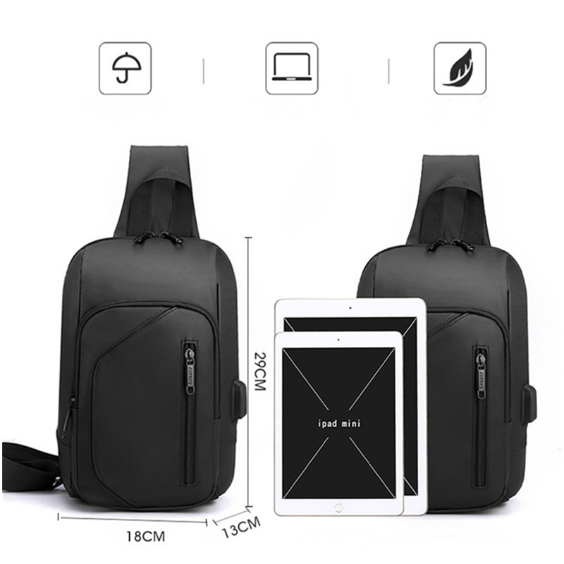 Geantă pentru bărbați, impermeabilă, USB Oxford, pentru piept, pentru bărbați, pentru umăr, geantă de sport, multifuncțională, pachet de mesaje scurte de călătorie