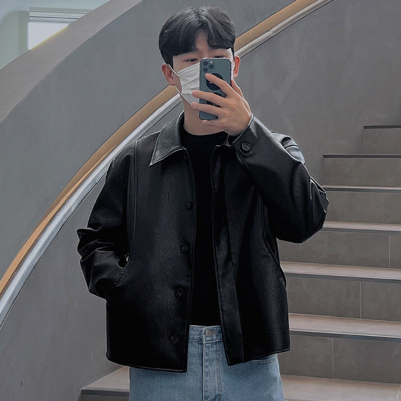 IEFB Κοντό Μοτοσικλέτα Pu Δερμάτινο Παλτό Ανδρικό Φθινόπωρο Νέο Κορεάτικο Στιλ Υψηλό Πέτο Χαλαρό Μπουφάν Μόδα Streetwear 9C1118