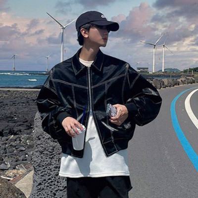 IEFB Jachetă din piele Pu Trend Bărbați Toamna Nou stil de îmbrăcăminte de lucru Mantocă scurtă High End Bărbați Streetwear Mânecă lungă Laple Cardigan 9C1117