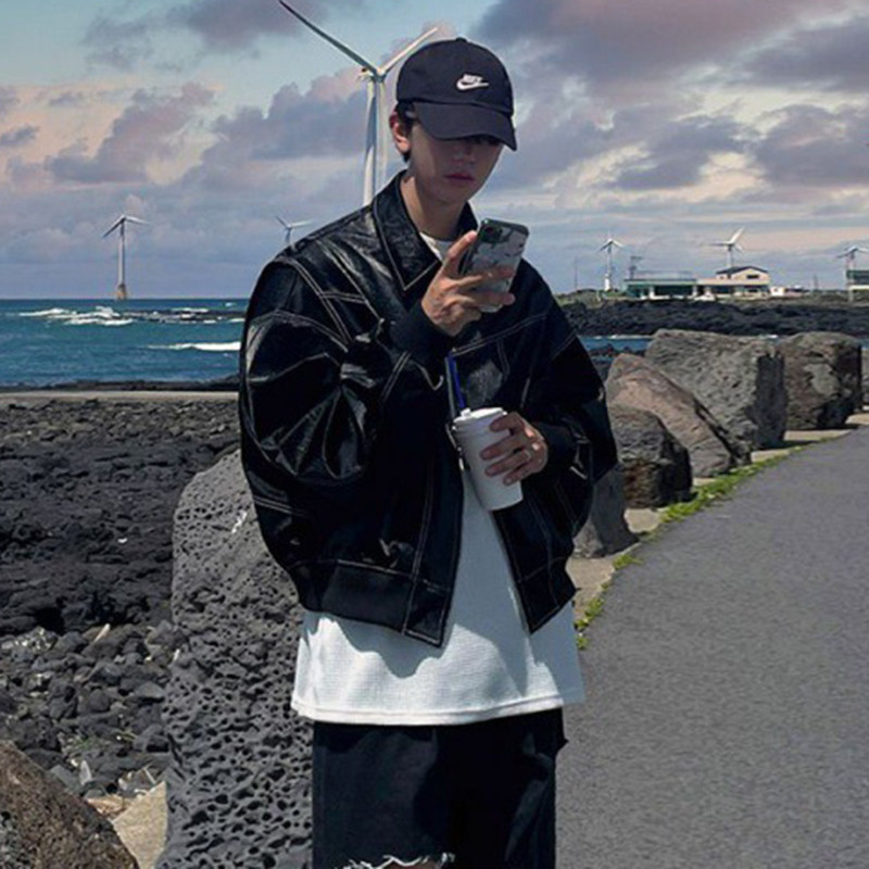 IEFB Jachetă din piele Pu Trend Bărbați Toamna Nou stil de îmbrăcăminte de lucru Mantocă scurtă High End Bărbați Streetwear Mânecă lungă Laple Cardigan 9C1117