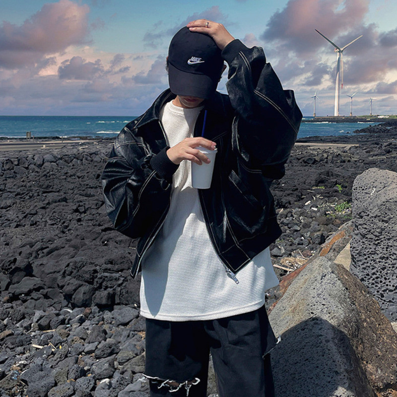 IEFB Jachetă din piele Pu Trend Bărbați Toamna Nou stil de îmbrăcăminte de lucru Mantocă scurtă High End Bărbați Streetwear Mânecă lungă Laple Cardigan 9C1117