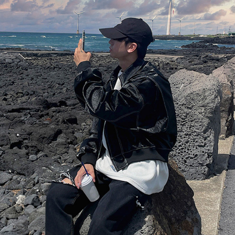 IEFB Jachetă din piele Pu Trend Bărbați Toamna Nou stil de îmbrăcăminte de lucru Mantocă scurtă High End Bărbați Streetwear Mânecă lungă Laple Cardigan 9C1117