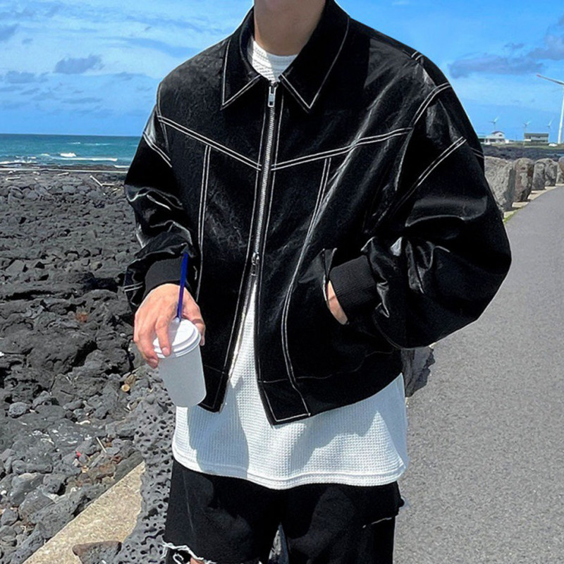 IEFB Jachetă din piele Pu Trend Bărbați Toamna Nou stil de îmbrăcăminte de lucru Mantocă scurtă High End Bărbați Streetwear Mânecă lungă Laple Cardigan 9C1117