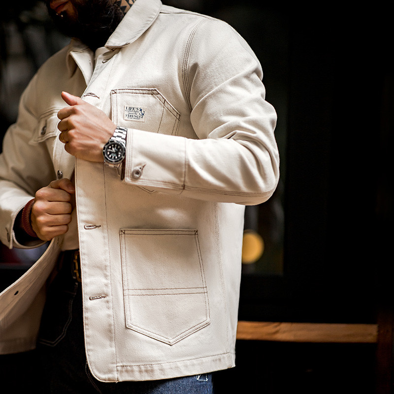 Jachete din bumbac grele cu revere pentru bărbați Amekaji Îmbrăcăminte exterioară cu buzunare multiple pentru bărbați Parka scurtă haină împotriva vântului