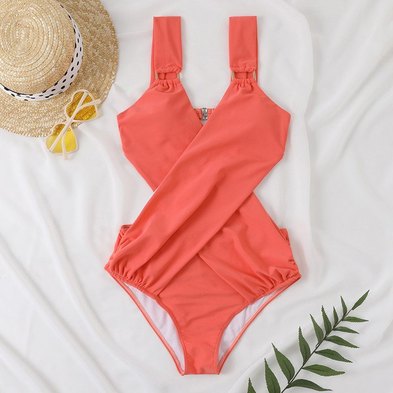 Nové 2023 Dámske plavky, jednodielne skladané push-up vystužené bikiny, dámske tangá, plavky, plážové oblečenie
