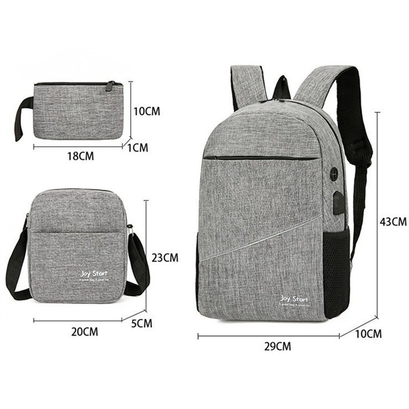 Σετ σακίδιο πλάτης 3 τεμ. Ανδρικό σακίδιο φόρτισης USB Επαγγελματική τσάντα πλάτης φορητού υπολογιστή Πολυλειτουργική τσάντα για άνδρες αδιάβροχο σακίδιο ταξιδιού