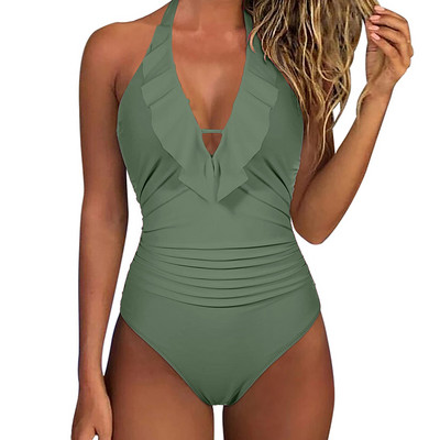 2023 Γυναικεία μαγιό Solid Halter One Piece Monokini Γυναικεία μαγιό Deep V Bodysuit Lady padded σουτιέν Μαγιό ρούχα παραλίας