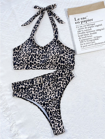 2023 Leopard μαγιό για γυναίκες μπικίνι Σετ δύο τεμαχίων Biquini ψηλόμεσο halter μαγιό Bathers Μαγιό Lady Beachwear L