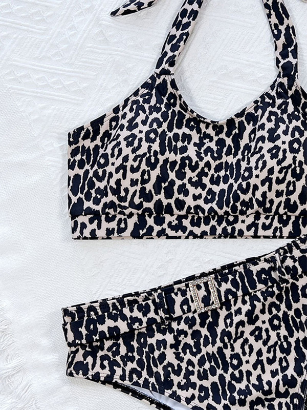 2023. aasta Leopardi ujumistrikoo naistele bikiinikomplekt, kaheosaline bikiinid, kõrge vöökoht, päitsed, ujumisriided, ujumisriided, naiste rannariided L